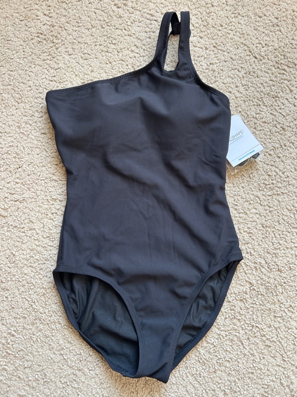 One Shoulder Black Ribbed One Piece Swimsuit